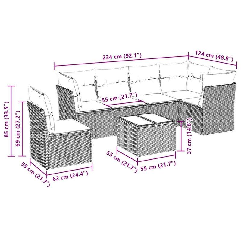 vidaXL Garden Sofa Set Black - 48.8 x 92.1 x 27.2