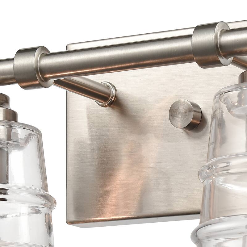 2-Light Ribbed Glass Shade Vanity Light Fixture - 13" - Satin Nickel Finish