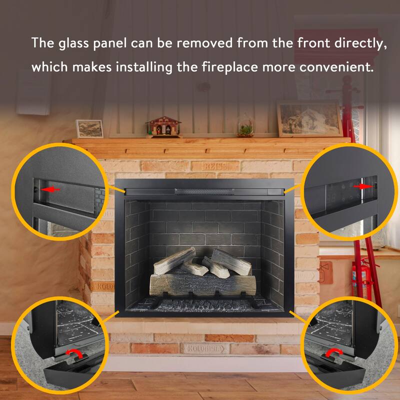 33" Infrared Electric Fireplace Insert, Touch Panel Home Decor Heater