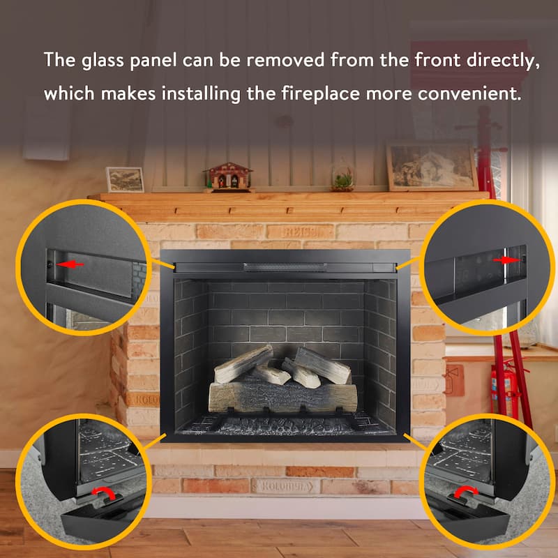 33 inch Infrared Electric Fireplace Insert, Touch Panel Heater,Smokeless Firebox,With fixed Trim Kit,With Crackling Sound