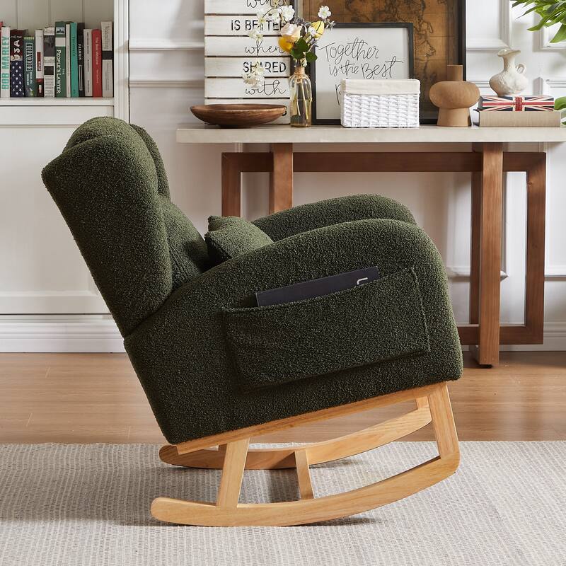 27.2"W Modern Accent High Backrest Living Room Lounge Arm Rocking Chair, Two Side Pocket