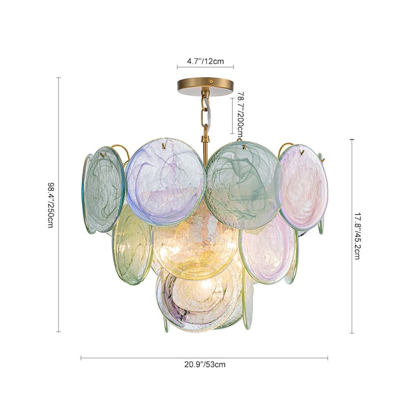 Glam Tiered Pearlescent Green Misty Glass Round Chandelier