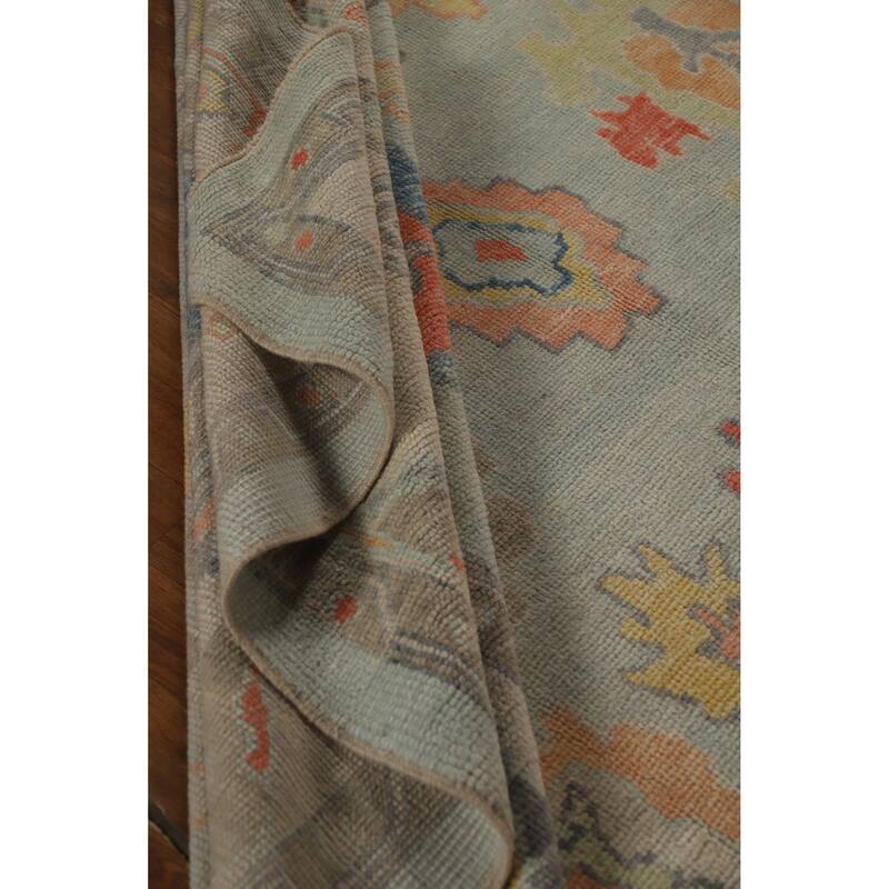 Hand Knotted Oriental 100% Wool Carpet Transitional All-Over Navy Blue & Blues Oushak Area Rug - 12' 5'' X 9' 0''