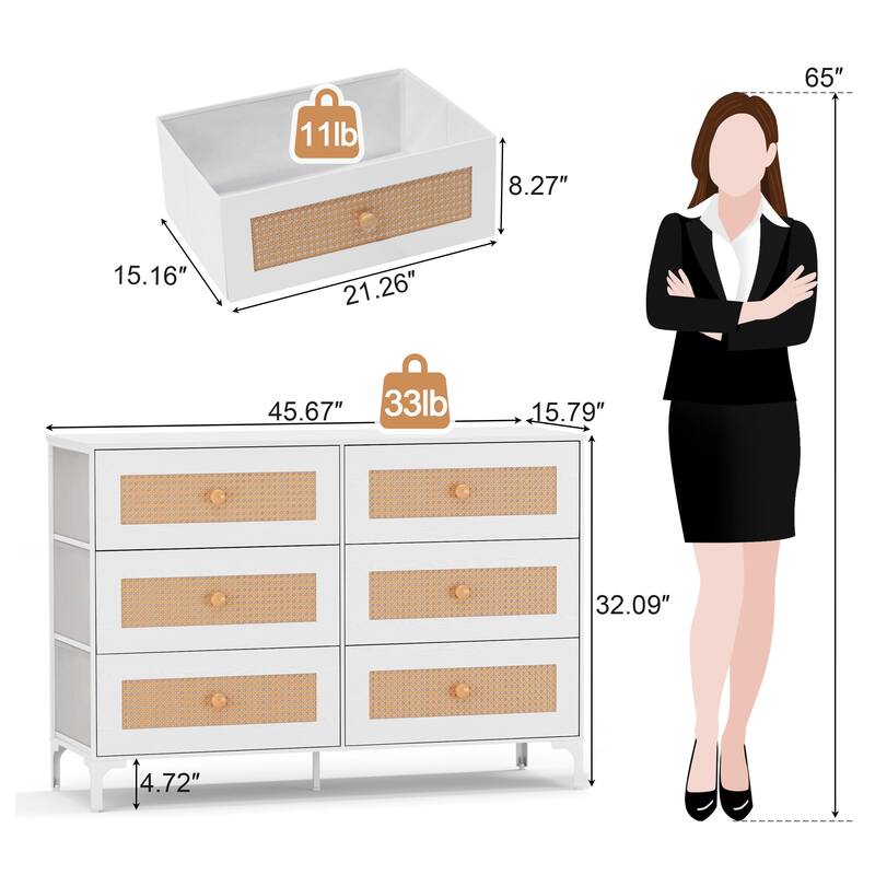 Wide Fabric Dresser 6 Drawer Dresser Storage Tower Unit