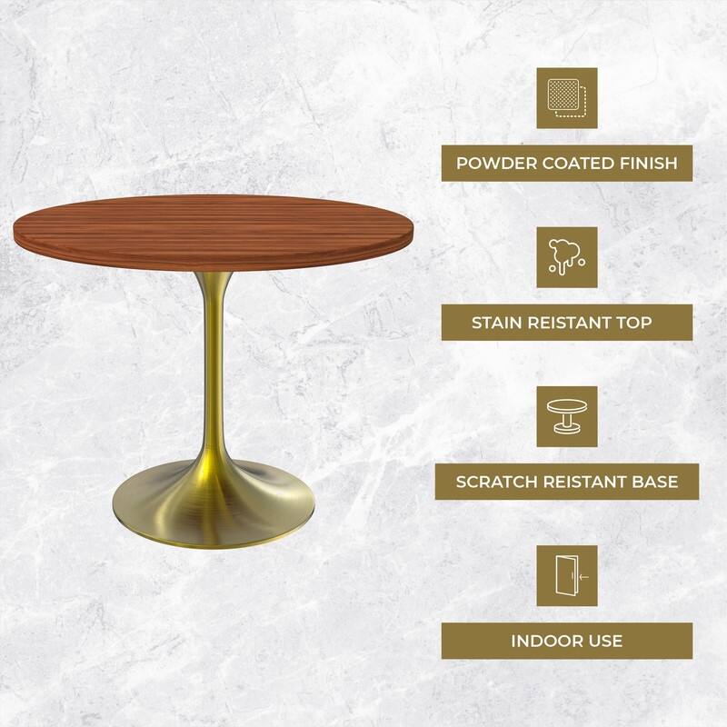 LeisureMod Verve 36" Round Dining Table with MDF Wood TableTop and Brushed Gold Base for Kitchen & Dining Room