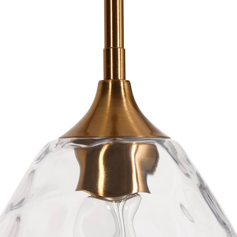 Modern 1-Light Teardrop Gold Pendant Light for Kitchen Island with Textured Glass Shade