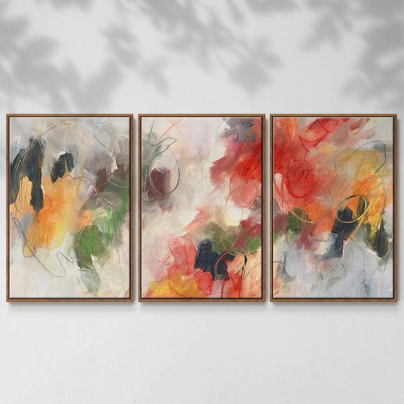 Abstract Floral Delight II - Multi Piece Framed Canvas - 16 x 24 - Walnut
