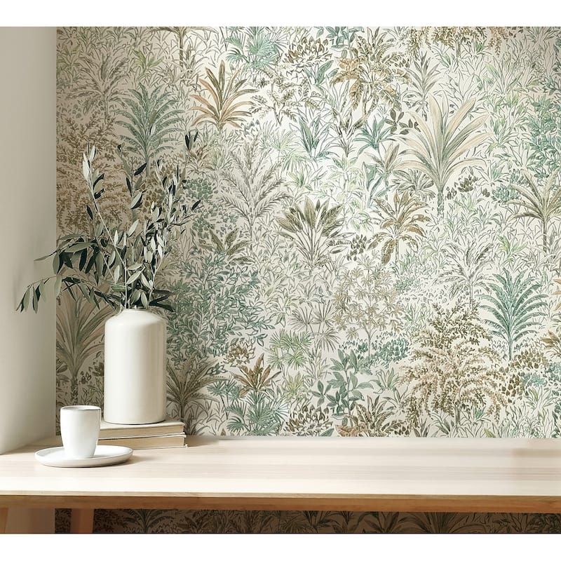 Fine Decor Meilani Green Palm Landscape Wallpaper