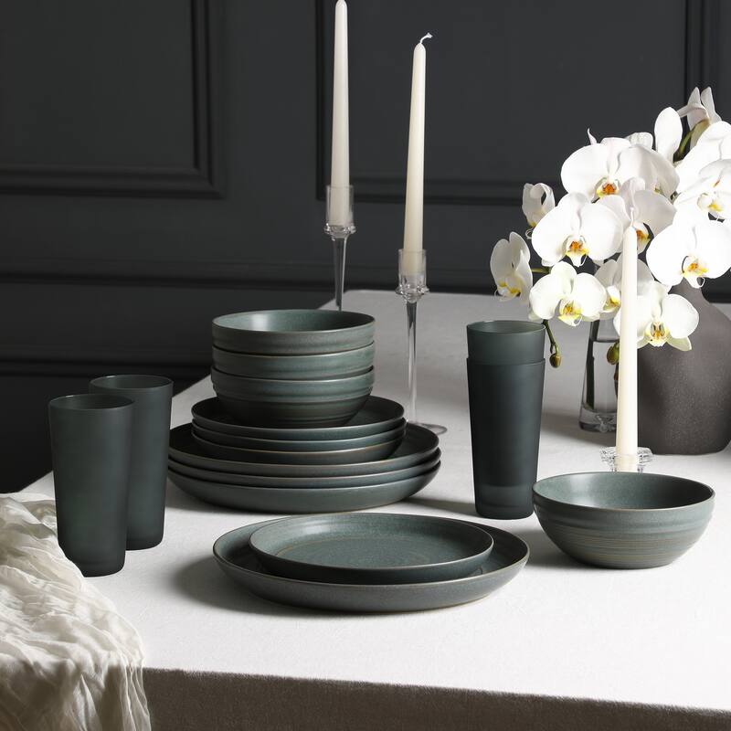 Stone Lain Elio Stoneware Dinnerware Set and Glassware Set