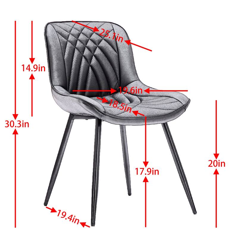 Leather Upholstered Dining Chair Set of 2 Kitchen Side Chair with Metal Legs, Armless Lounge Chair with Curved Back