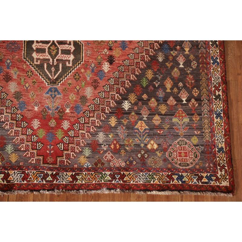 Vegetable Dye Shiraz Persian Vintage Area Rug Hand-Knotted Wool Carpet - 6'0"x 9'11"
