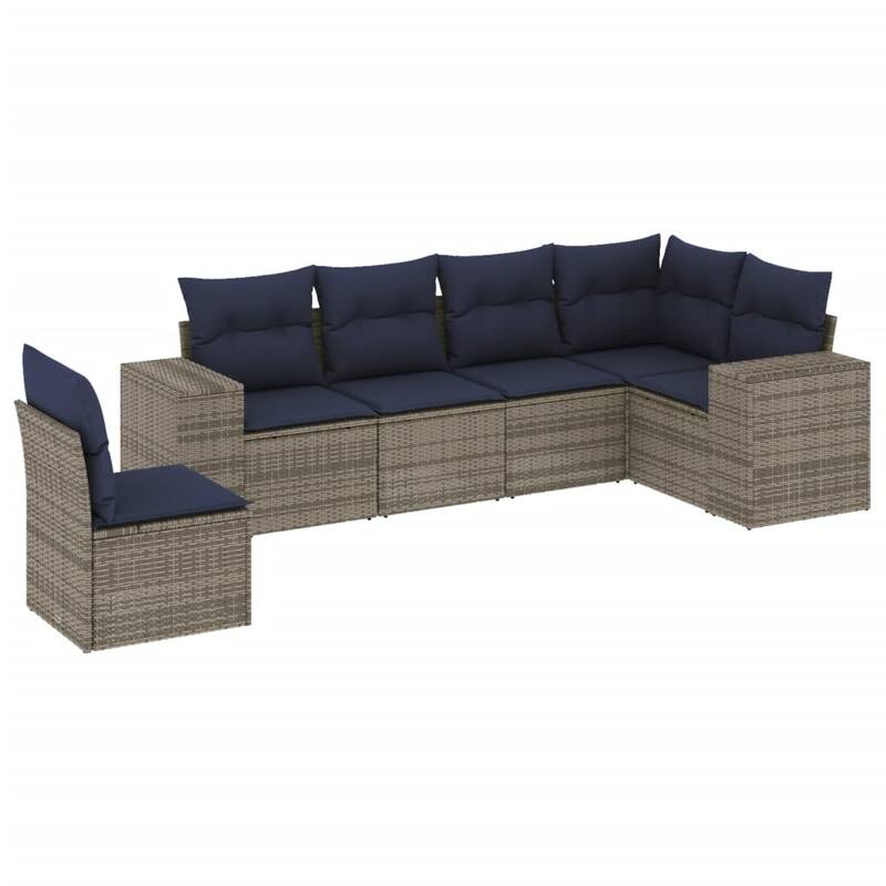 vidaXL 6/7 Piece Patio Sofa Set with Cushions Black/Brown/Gray Poly Rattan - 24.4 x 24.4 x 27.2