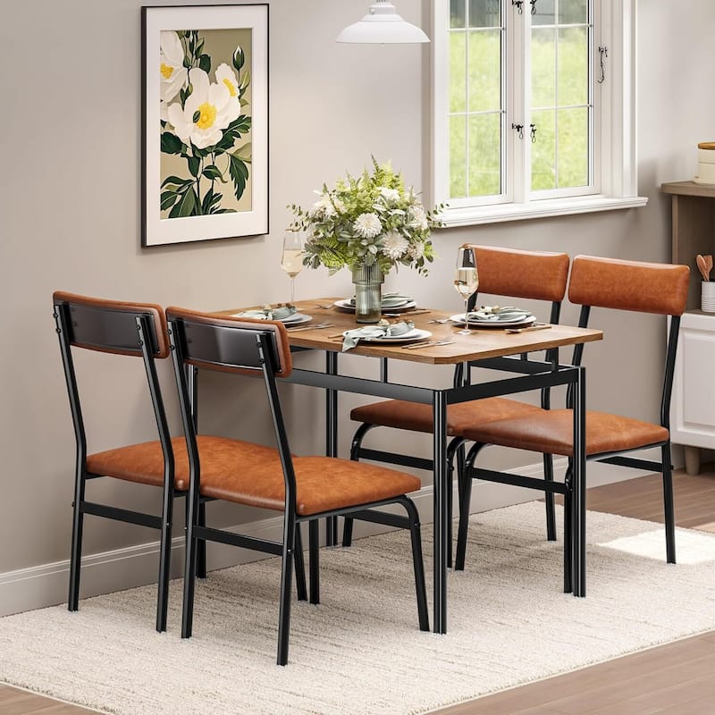 Kitchen Dining Table Set for 4 with Chairs for Kitchen Room and Small Spaces - Brown