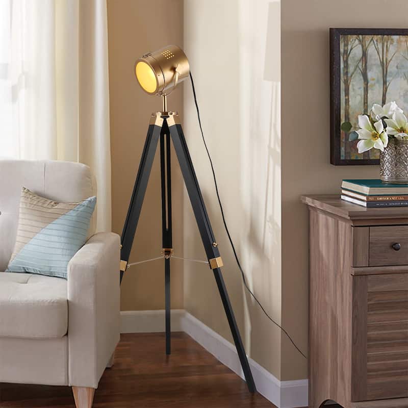 Modern industrial adjustable tripod floor lamp,vintage gold brass standing reading light floor lamp for living room