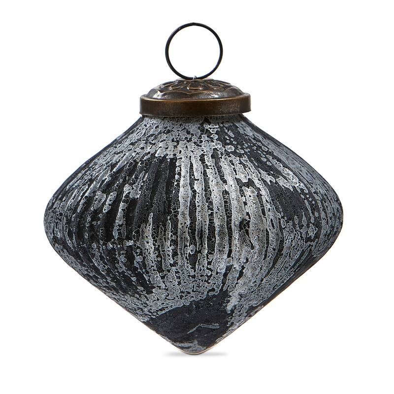 Twilight Ribbed Black Glass Ornament 4" - Elegant Tree Decoration for Christmas - Easy Dust Clean