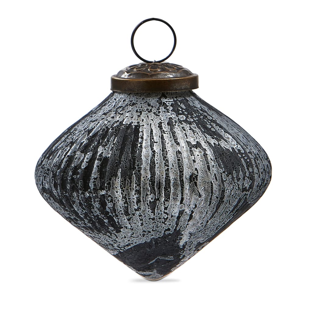 Twilight Ribbed Black Glass Ornament 4" - Elegant Tree Decoration for Christmas - Easy Dust Clean