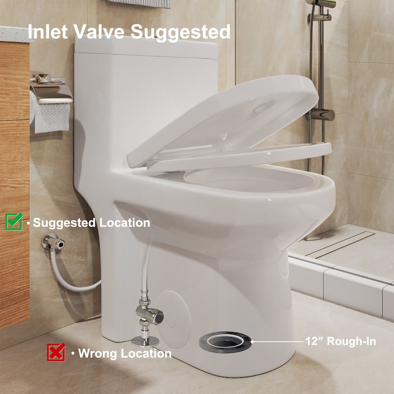 HOROW One-piece 0.8/1.28 GPF Dual Flush Round Toilet in White Seat Included -- 12" Rough in