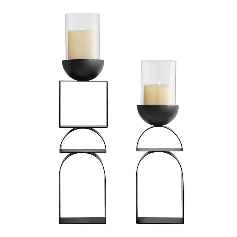 Black Geometric Pedestal Tabletop Candle Holders Set of 2