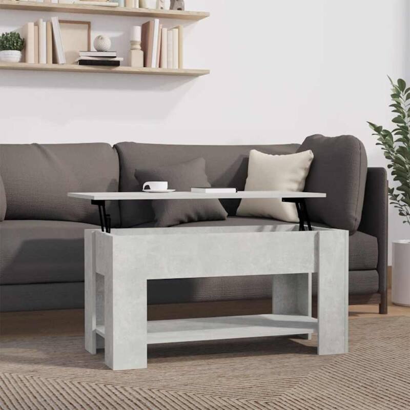 vidaXL Coffee Table Lift Top End Table Accent Side Sofa Table Engineered Wood - 39.8" x 19.3" x 20.5" - Concrete gray