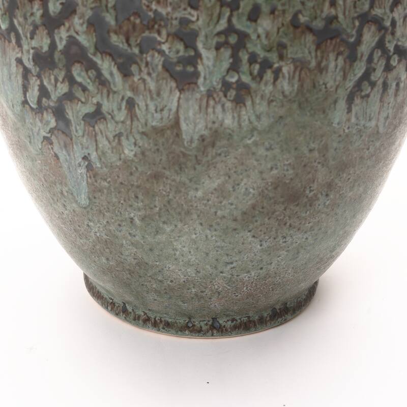 Antiqued Terracotta Jar Vase, Rustic 14.17" Green & Brown Flower Holder