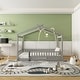 preview thumbnail 63 of 68, Wooden House Bed with Fence, Pine Wood Bed Frame with Roof and Safety Guardrail for Kids, Boys or Girls