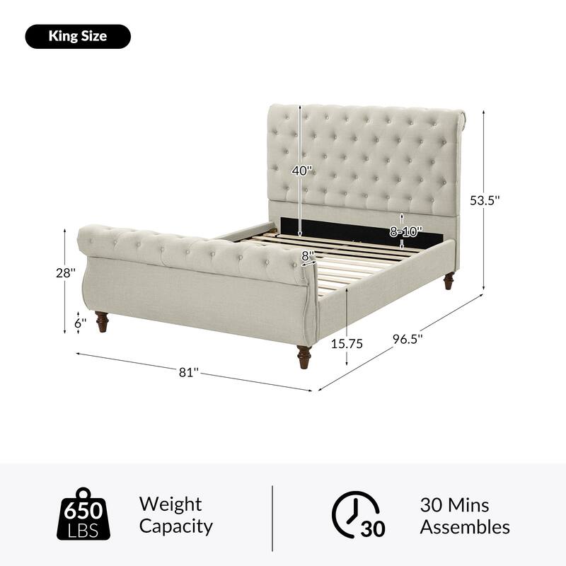 Fidelia Traditional Lighted Sleigh Platform Bed with UL Certificate by HULALA HOME