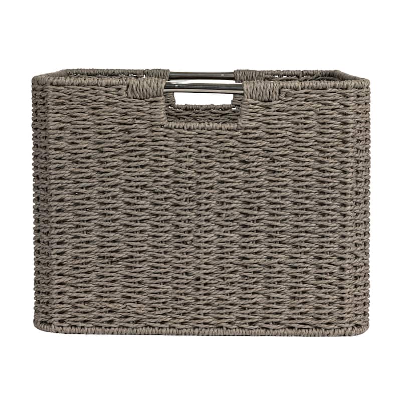 Household Essentials Woven Paper Rope Cube Basket with Stainless Steel Handles - 14.6"L x 14.6"W x 11.0"H