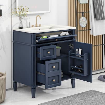 30-Inch Modern Bathroom Vanity with Ceramic Sink, 3 Drawers, Storage Cabinet, and Soft-Close Doors