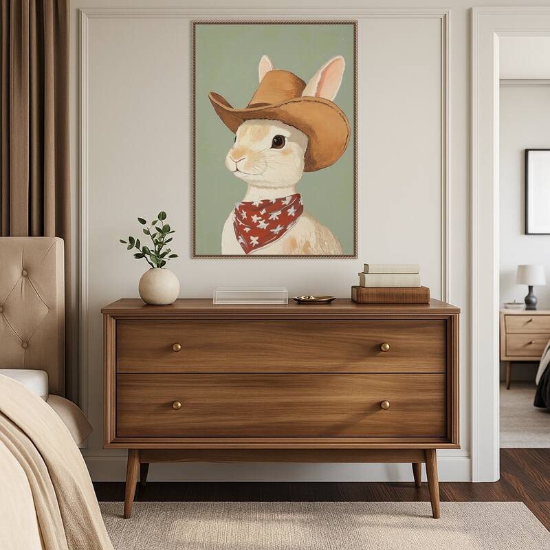 Cowboy Rabbit by Melloi Art Prints (23 x 33 in.), Framed Canvas Wall Art Print