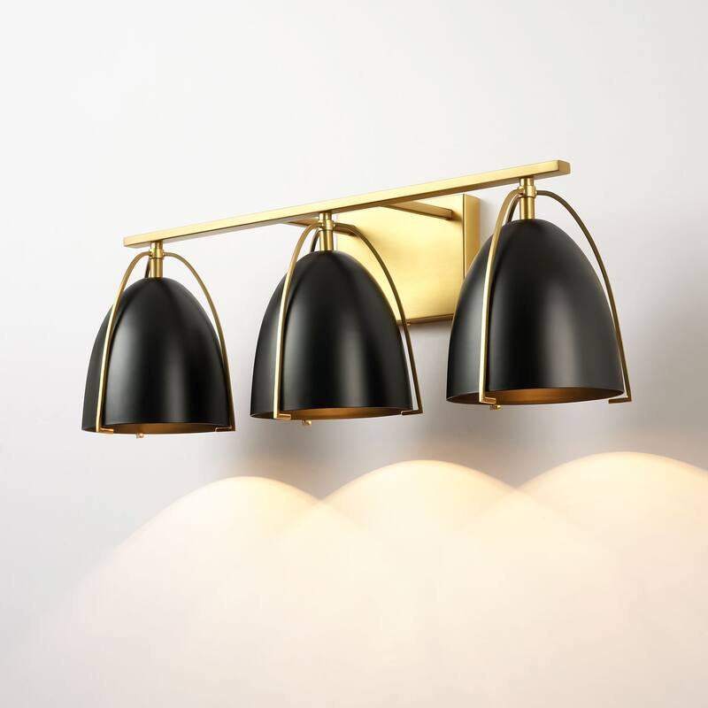 3-Light Mid-Century Modern Black and Brushed Gold Bowl Dome Vanity Light - 23.23 in. W x 8.66 in. H x 8.66 in. D