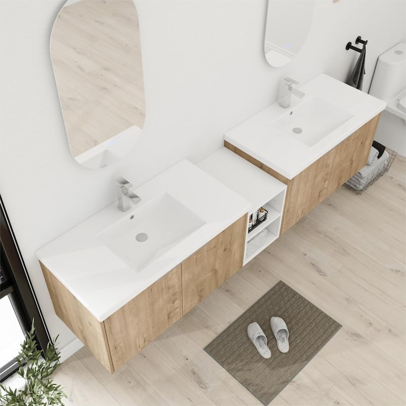 Bathroom Vanity With Sink In 24/36/48/60/72/84 Inch, Floating Bathroom Vanity With Soft Close Door and Shelf