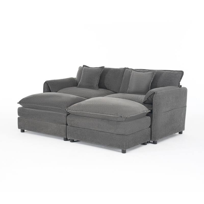 Modular Sofa DIY Combination Sofa for Living Room, Chenille Sectional Sofa Deep Seat Couch Set with Ottoman