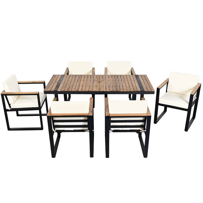 Modern 7 Pieces Outdoor Dining Set with Removable Cushions, Patio Dining Table and Chair Set for Patio, Backyard 7 Pack