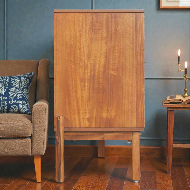 Vintage Sideboard Buffet Cabinet, 60" 4-Door Storage Cabinet with Metal Handles, MDF and Acacia Veneer