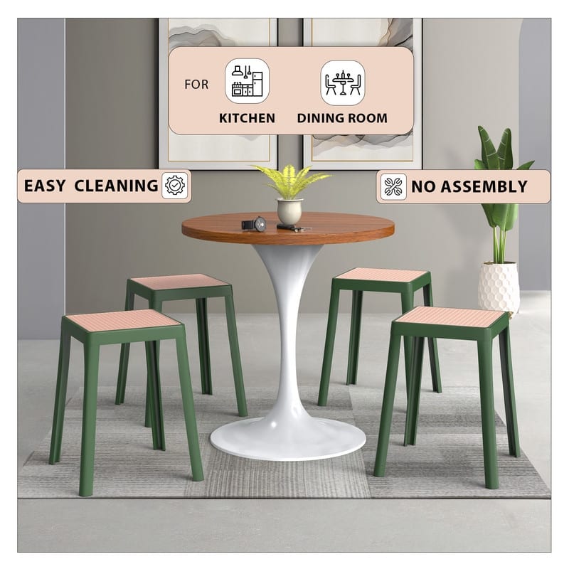 Tresse Modern Stackable Dining Stool with Wicker Seat for Dining Room, Garden, Patio, Indoor or Outdoor - No Assembly Required