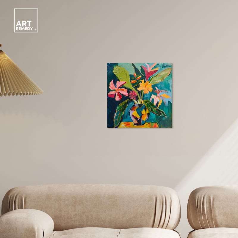 Art Remedy Vase Of Bright Tropical Flowers Ii Gallery Wrapped Flowers In Vase Paintings
