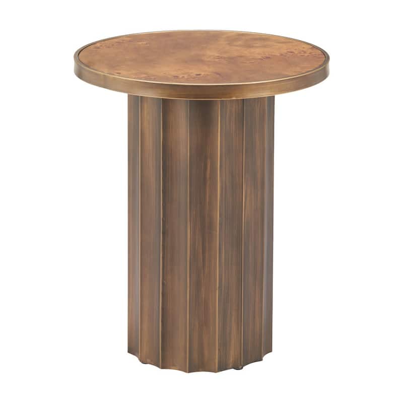 HomeRoots 22" Brown Steel Round Pedestal End Table - 18.00 in. x 22.00 in. x 18.00 in.