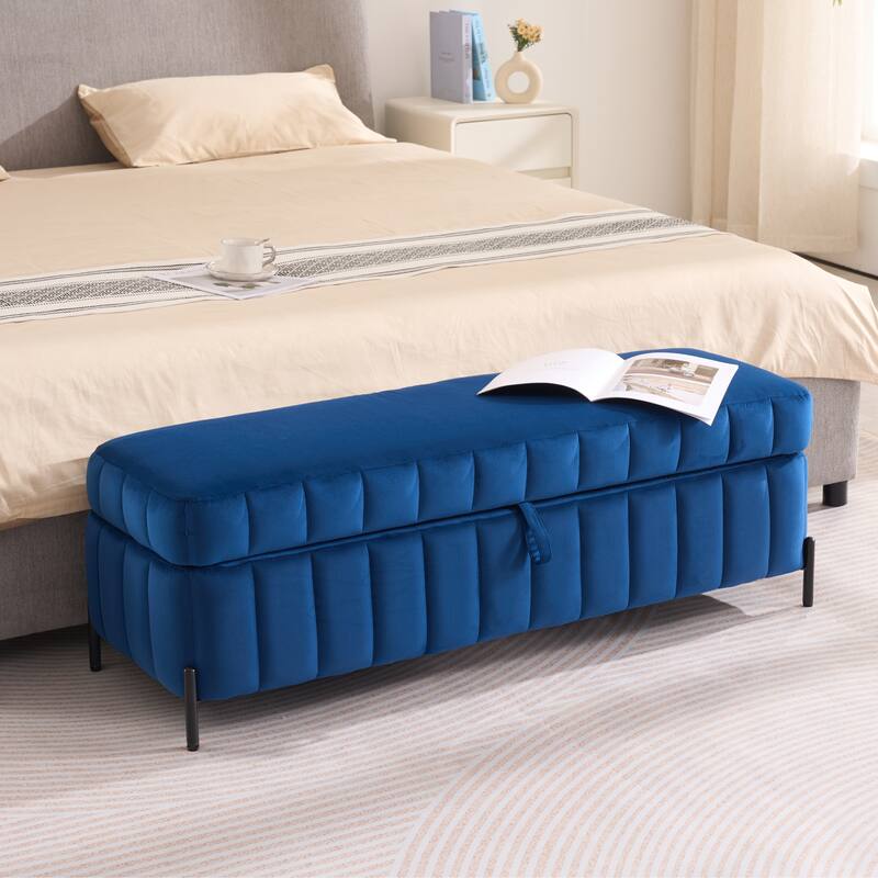 49.2"W Modern Storage Bench,Bedroom Ottoman Bench with Metal Legs - Navy