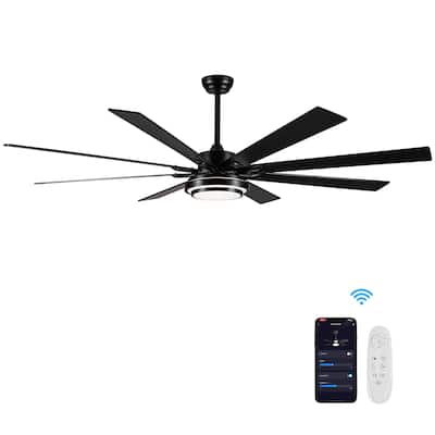 72" Integrated LED Matte Black Large Smart Ceiling Fan with Remote Control