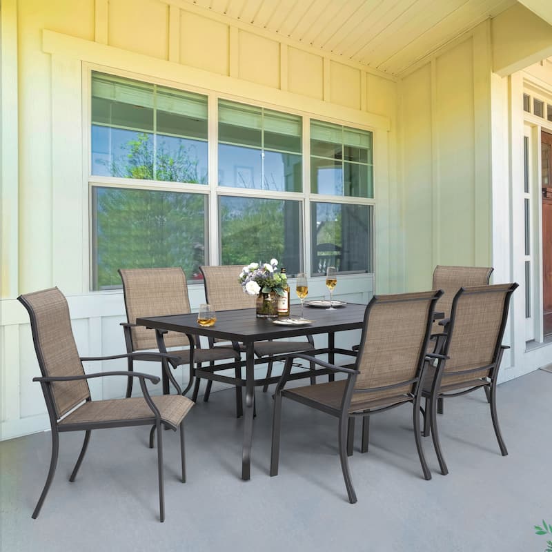 Outdoor 7-Piece Dining Set, Textilene Fabric, Powder-coated Iron Frame