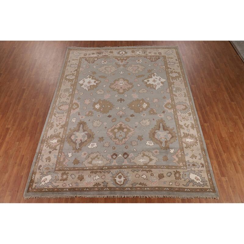 Gray Oushak Indian Area Rug Handmade Wool Carpet - 8'9"x 11'7"
