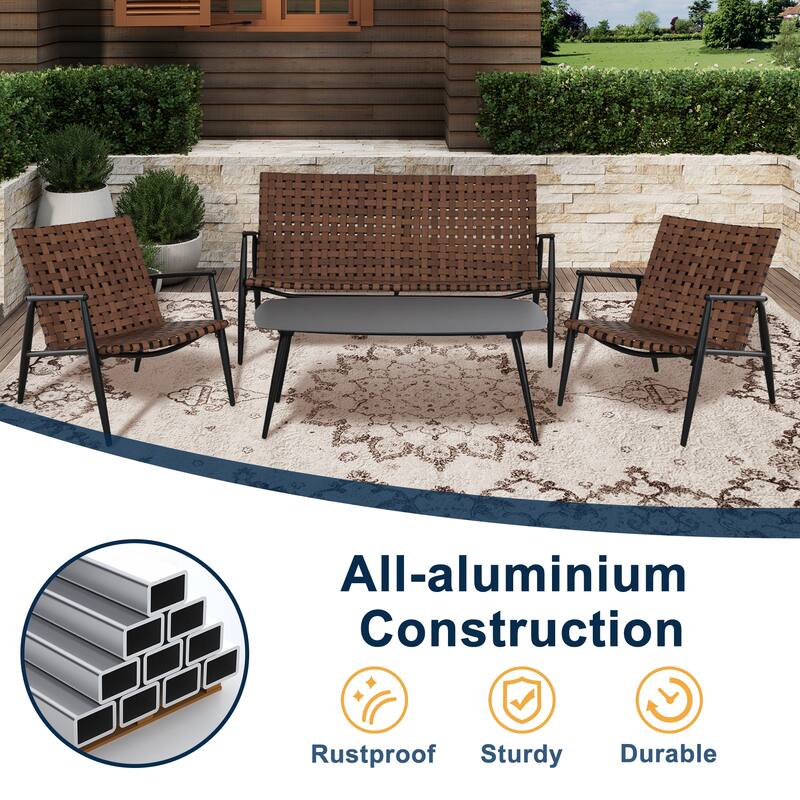 4 Pieces Outdoor Wicker Sofa Set with Coffee Table
