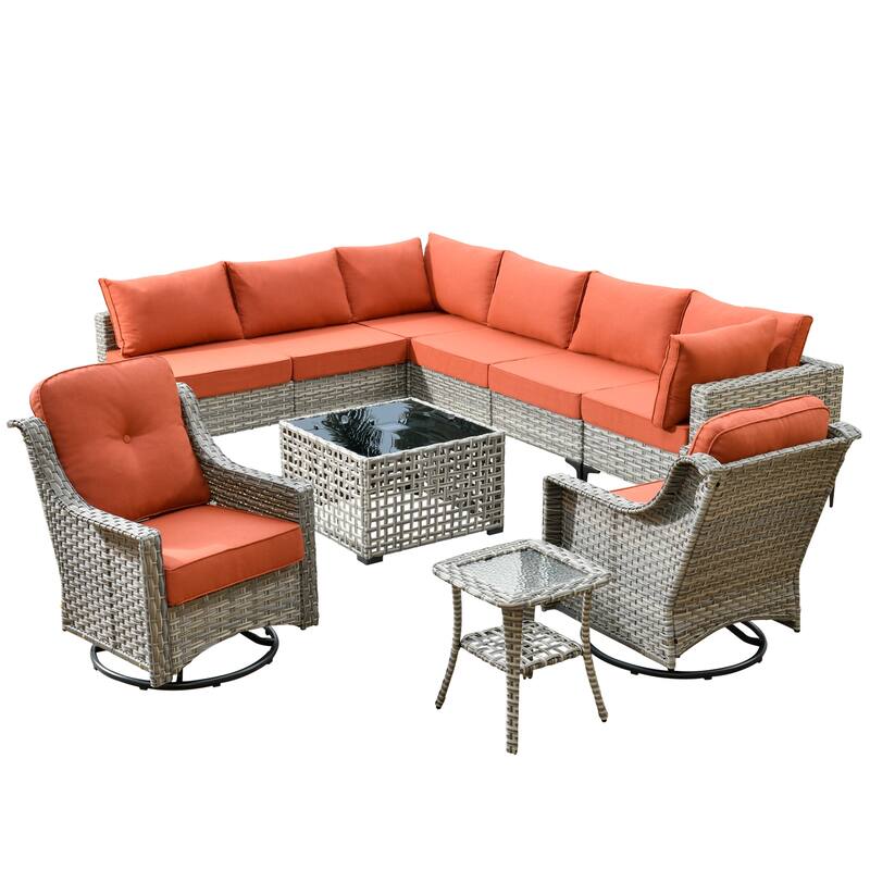 HOOOWOOO 10-piece Wicker Patio Furniture Set Sectional Sofa with Swivel Chair
