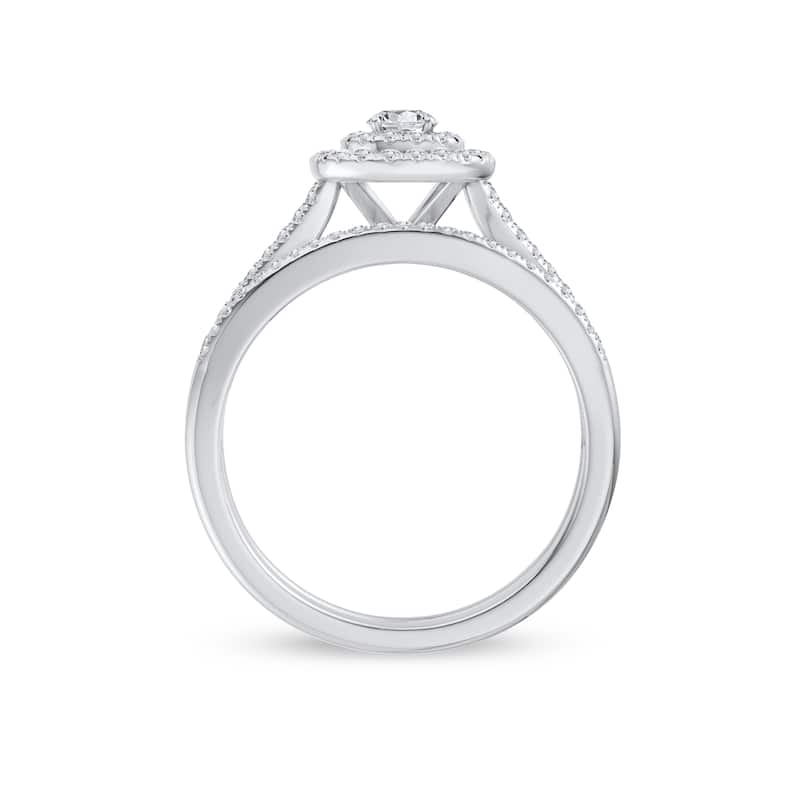 1/2ct TDW Diamond Cluster Halo Bridal Set in Silver for Women