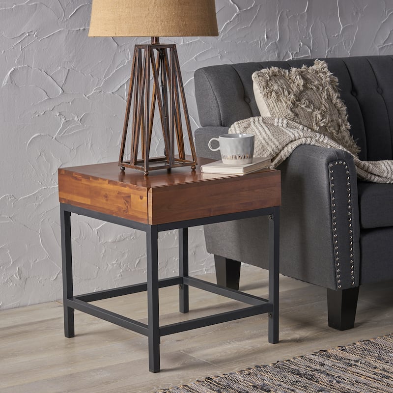 Ebany Industrial Wood Storage End Table by Christopher Knight Home - Dark Oak