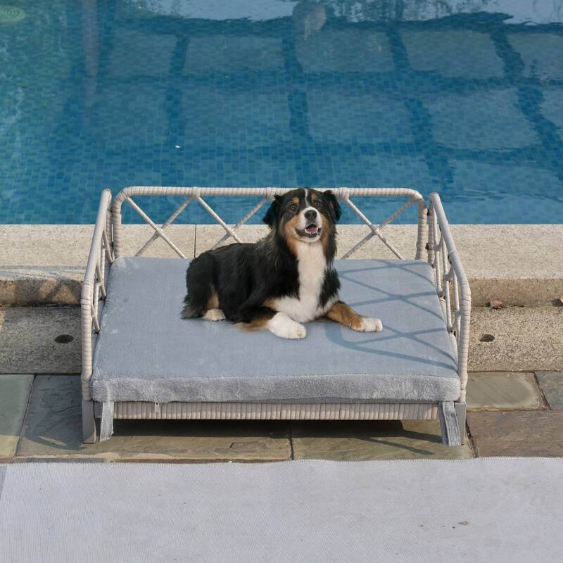 Wicker Pet Bed Rattan Dog Sofa Bed Outdoor Indoor Waterproof - Grey