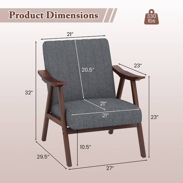 dimension image slide 1 of 2, Gymax Set of 2 Accent Chair Leathaire Leisure Armchair w/ Rubber Wood