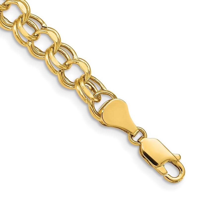 Curata 10k Yellow Gold 6.5mm Hollow Double Link Charm Bracelet Options: 7" 8"
