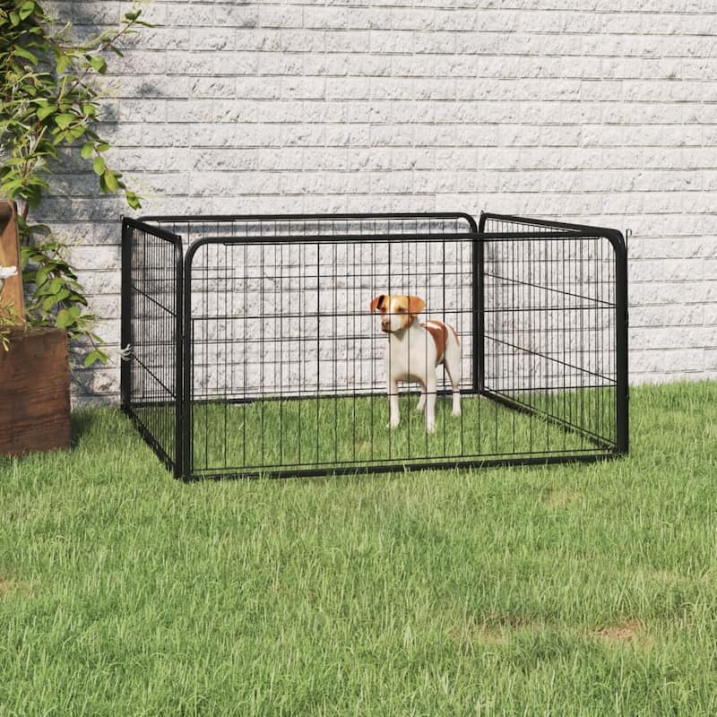 vidaXL Dog Playpen Kennel Dog Cage Puppy Pet Exercise Wire Fence Steel Black - 39.4" x 39.4" x 19.7"