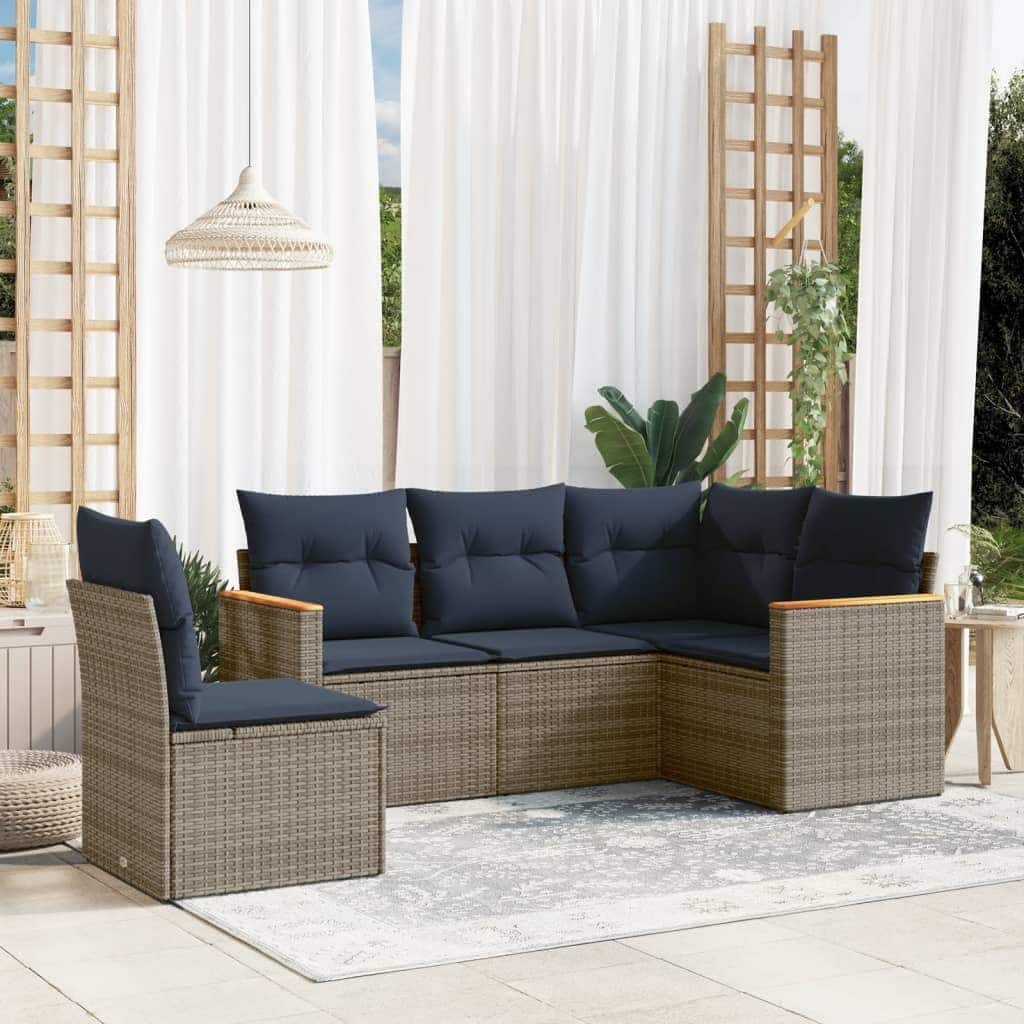 vidaXL Patio Sofa Set with Cushions Outdoor Conversation Furniture Poly Rattan - 24.4x 24.4x 27.2